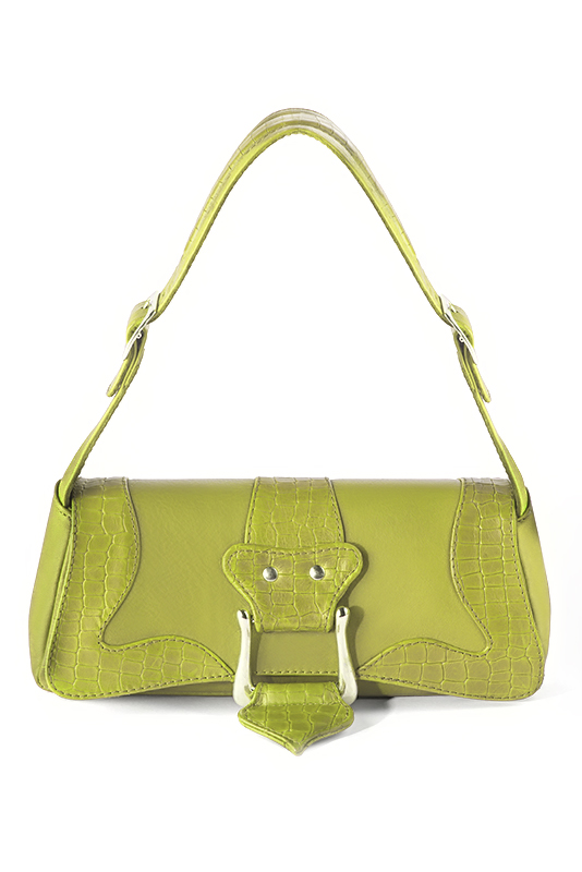 Pistachio green women's dress handbag, matching pumps and belts. Top view - Florence KOOIJMAN